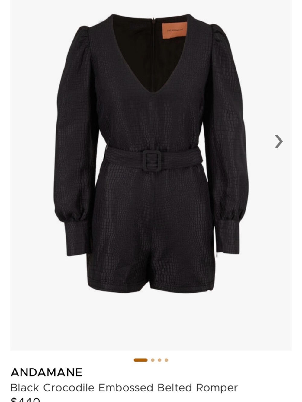 Andamane Black Crocodile-Embossed Belted Romper